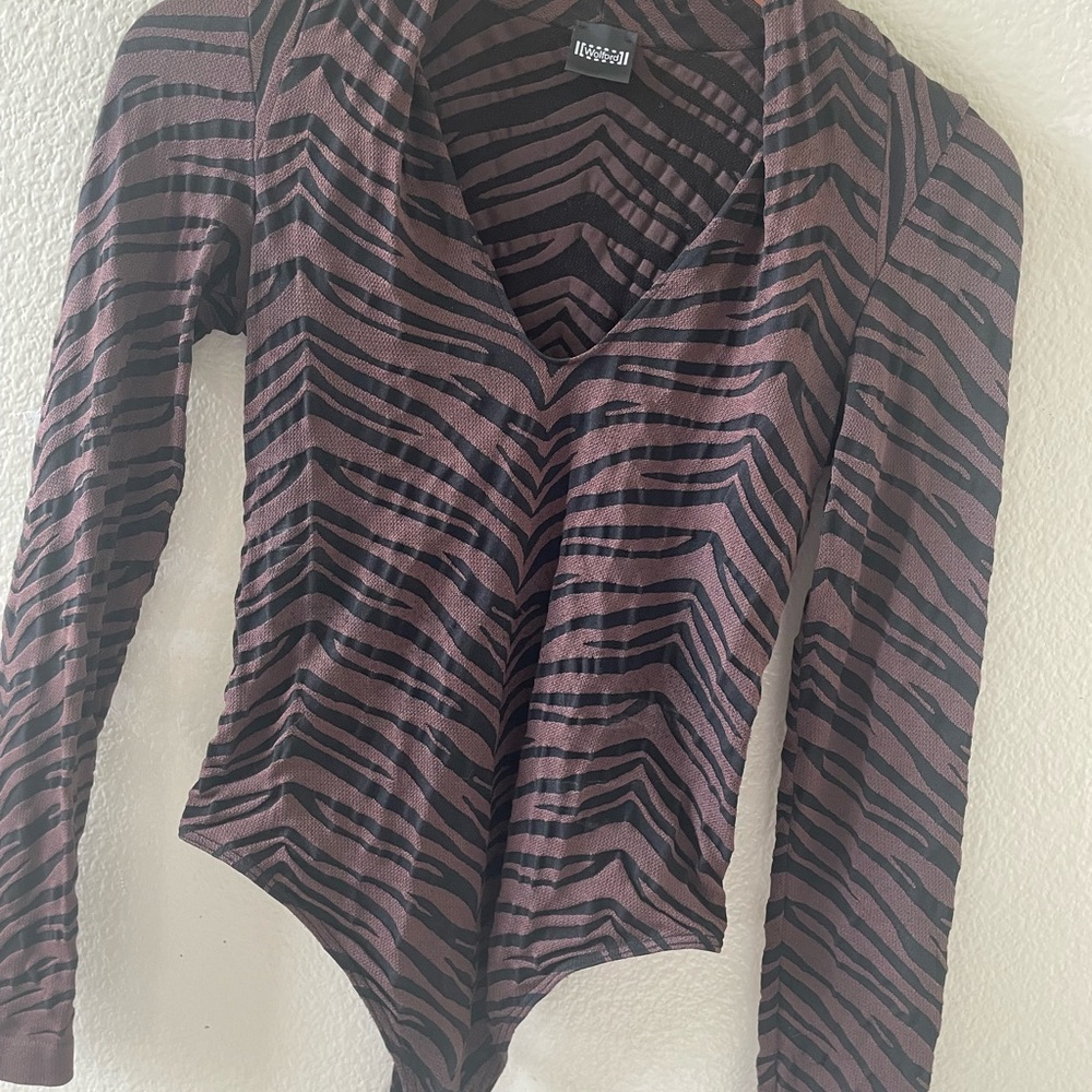 Wolford Black & Brown Tiger Stripe Long Sleeve Thong Bodysuit/ small - Picture 13 of 16